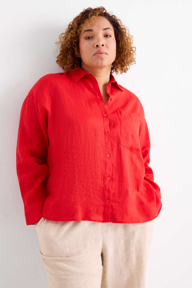 Femmes - Chemisier en lin - rouge