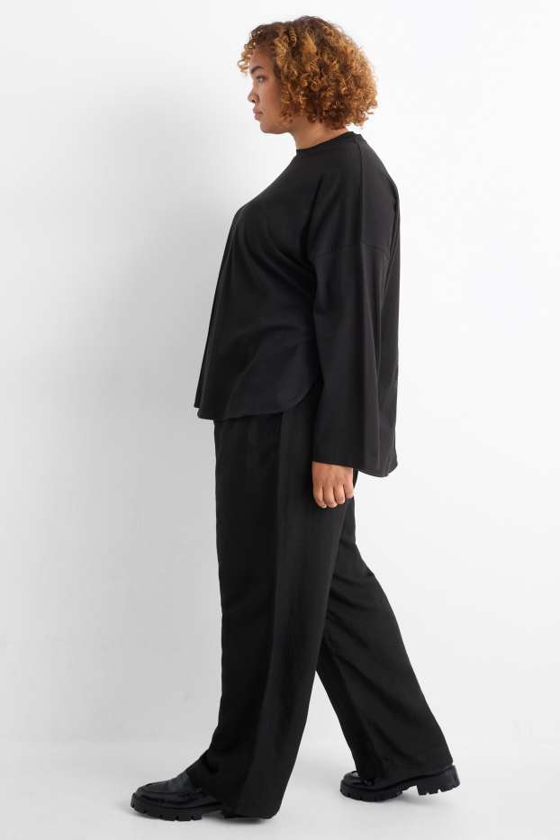 Dona - Pantalons de tela - mid waist - wide leg - mescla de lli - negre
