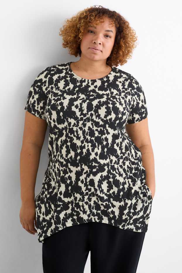 Damen - T-Shirt - Relaxed Fit - gemustert - schwarz / weiss