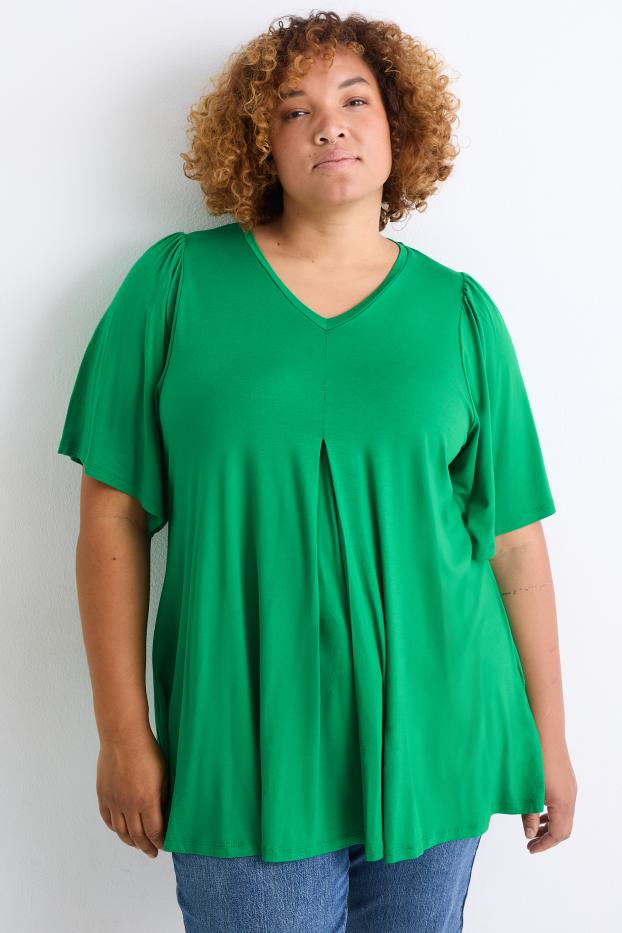 Damen - T-Shirt mit V-Ausschnitt - grün