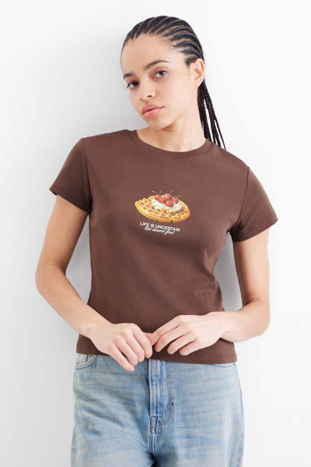 Women - T-shirt - slim fit - dark brown