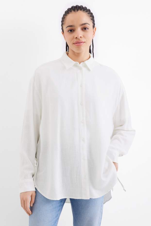 Femmes - Chemisier contenant du lin - blanc