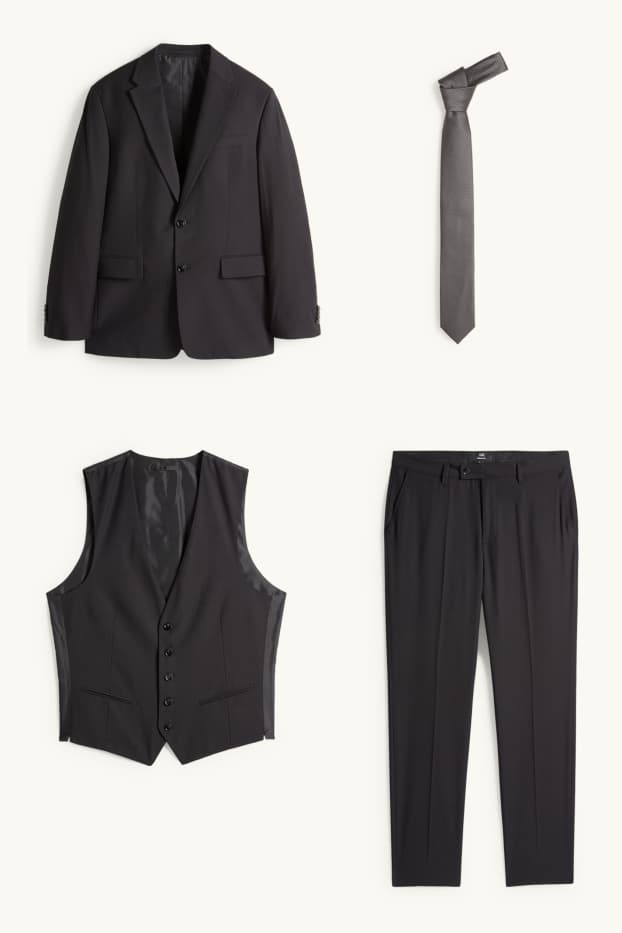 Herren - Anzug mit Krawatte - Regular Fit - Stretch - 4 teilig - schwarz