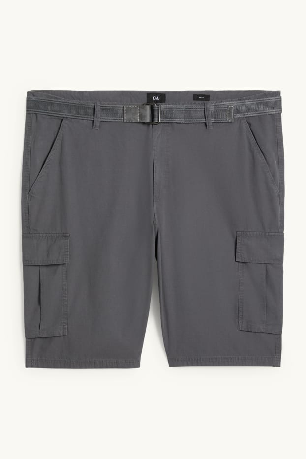 Herren - Cargo-Shorts mit Gürtel - strukturiert - dunkelgrau