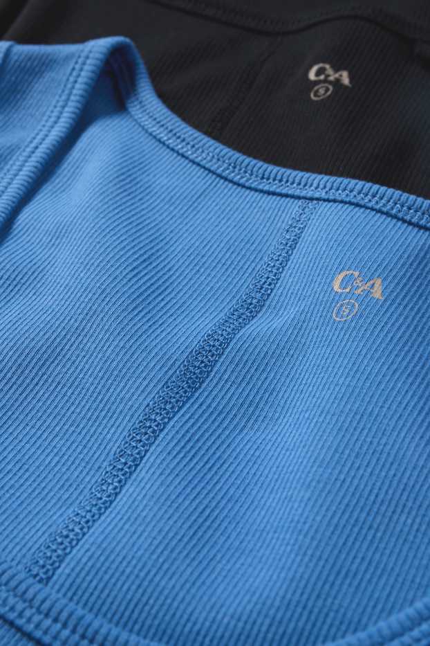 Dames - Set van 2 - top - geribd - blauw / zwart