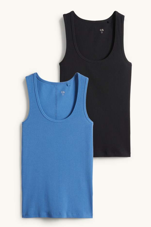 Dames - Set van 2 - top - geribd - blauw / zwart