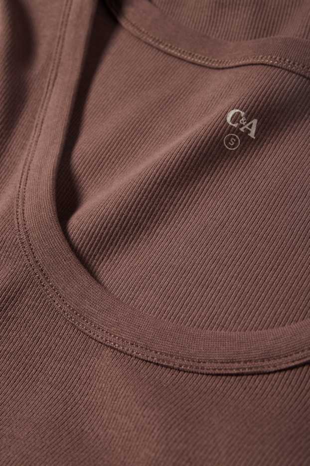 Damen - T-Shirt - Regular Fit - gerippt - braun