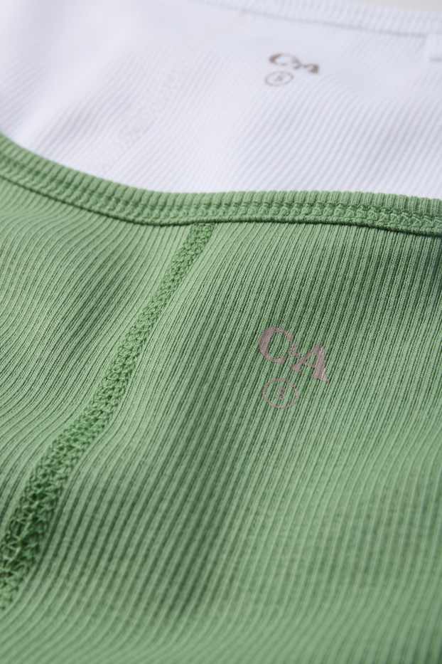 Dames - Set van 2 - top - geribd - wit / groen