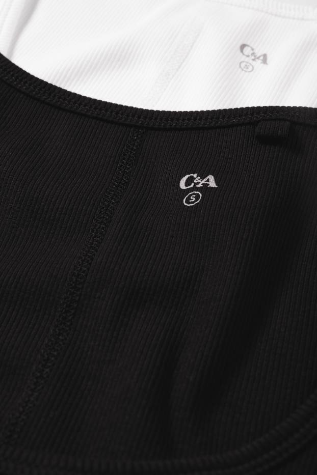 Damen - Multipack 2er - Top - gerippt - weiss / schwarz