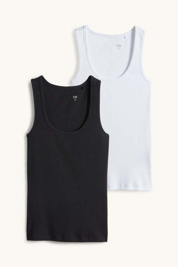 Damen - Multipack 2er - Top - gerippt - weiss / schwarz