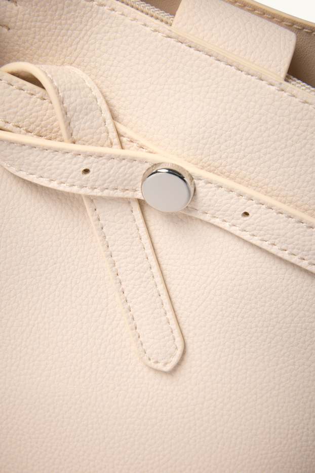 Damen - Kleiner Shopper mit abnehmbarem Taschengurt - Lederimitat - hellbeige