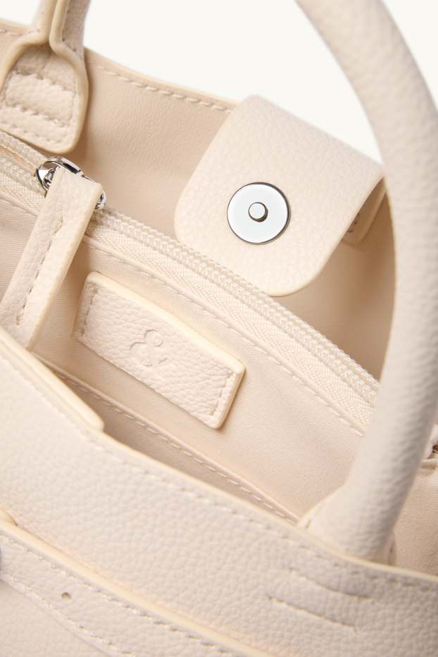 Damen - Kleiner Shopper mit abnehmbarem Taschengurt - Lederimitat - hellbeige