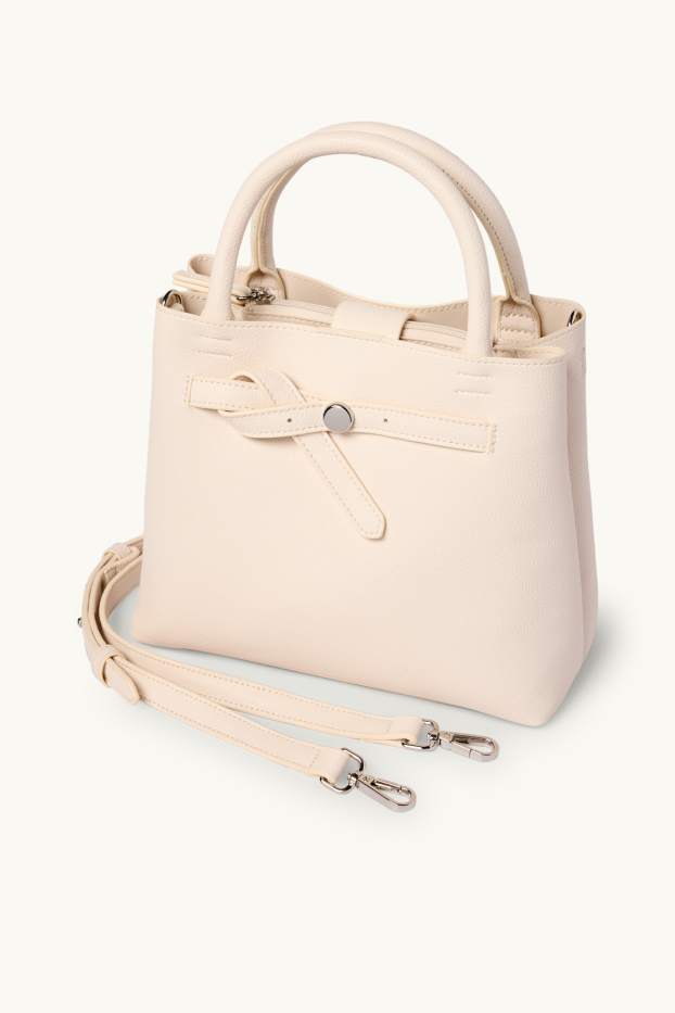 Damen - Kleiner Shopper mit abnehmbarem Taschengurt - Lederimitat - hellbeige