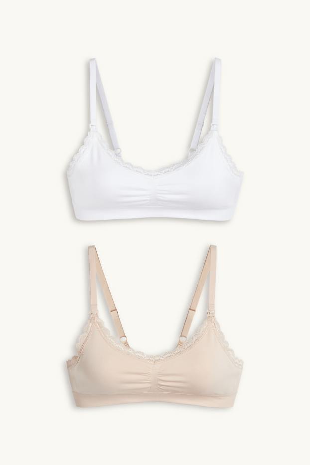 Donna - Confezione da 2 - reggiseno per allattamento - bianco / beige