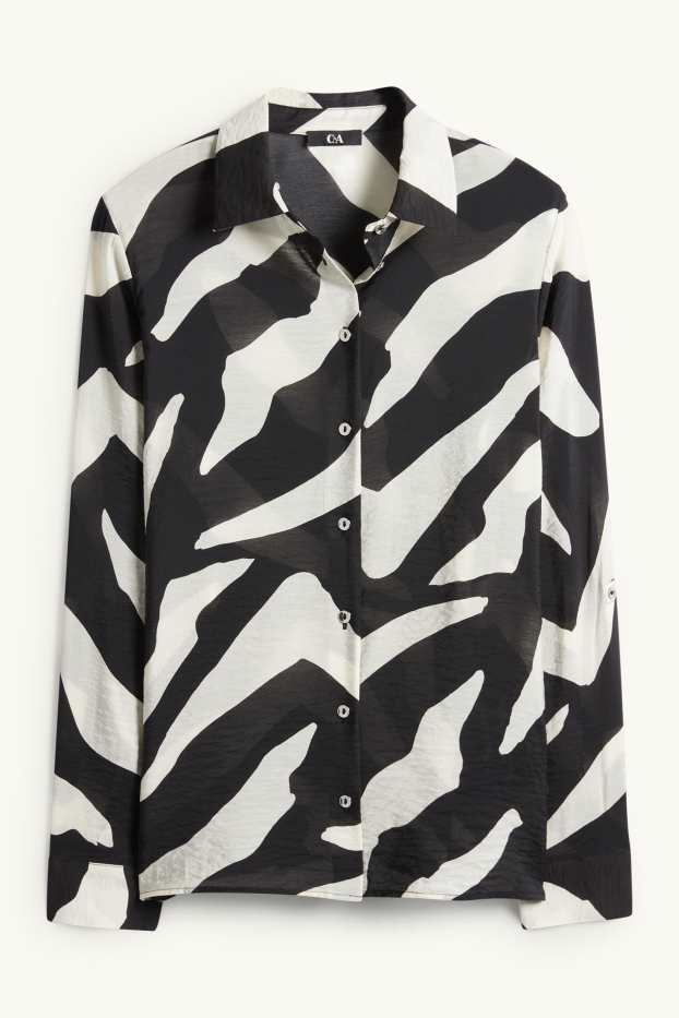 Damen - Hemdbluse - gemustert - weiß / schwarz