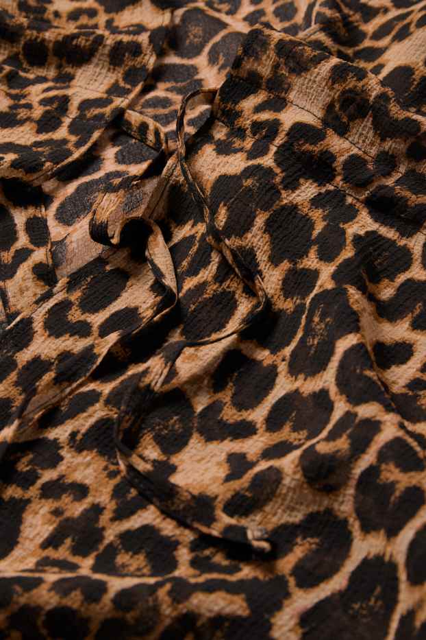 Damen - Kimono - Leo-Print - strukturiert - schwarz / beige