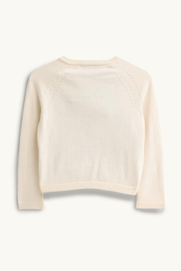 Copii - Fete - Iepure, fluture și floare - cardigan tricotat - crem