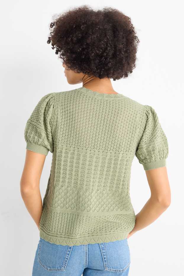 Femmes - Gilet de maille - texturé - vert