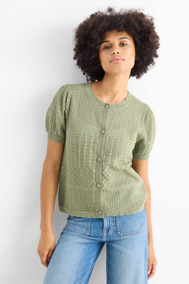 Femmes - Gilet de maille - texturé - vert