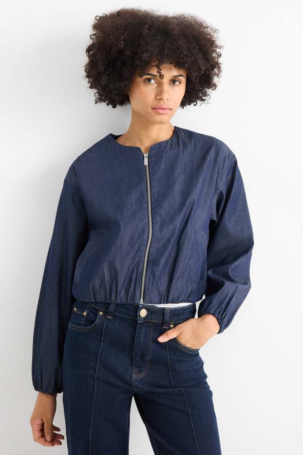 Women - Denim bomber jacket - dark blue