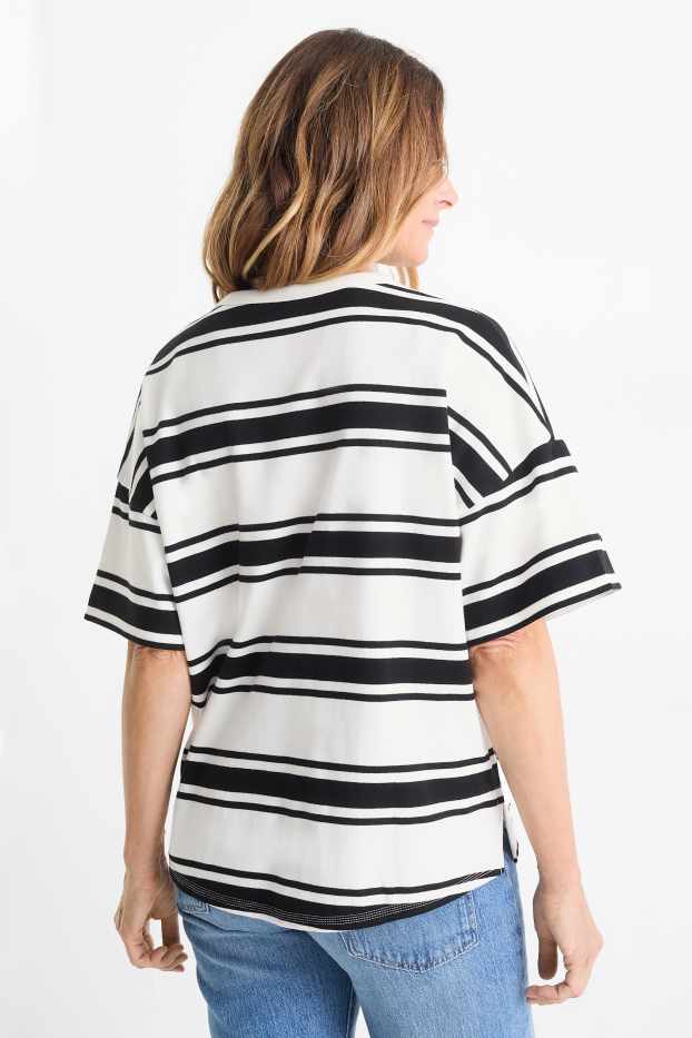 Dona - Samarreta de mànigues curtes - oversized - de ratlles - blanc/negre