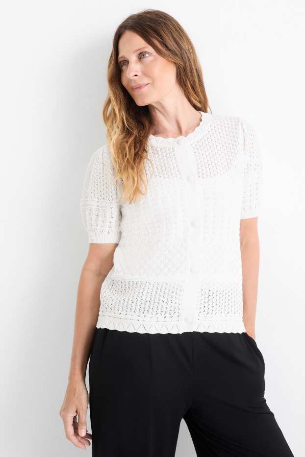 Femmes - Gilet de maille - texturé - blanc