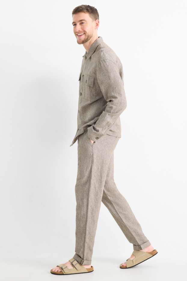 Bărbați - Chino - tapered fit - amestec de in - bej