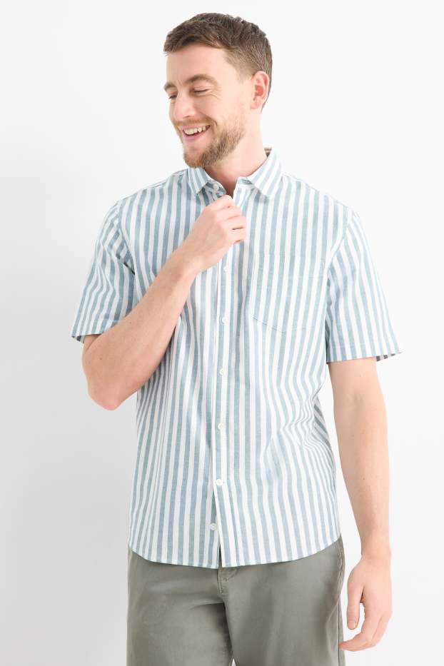 Herren - Hemd - Regular Fit - Kent - gestreift - grün / cremeweiss