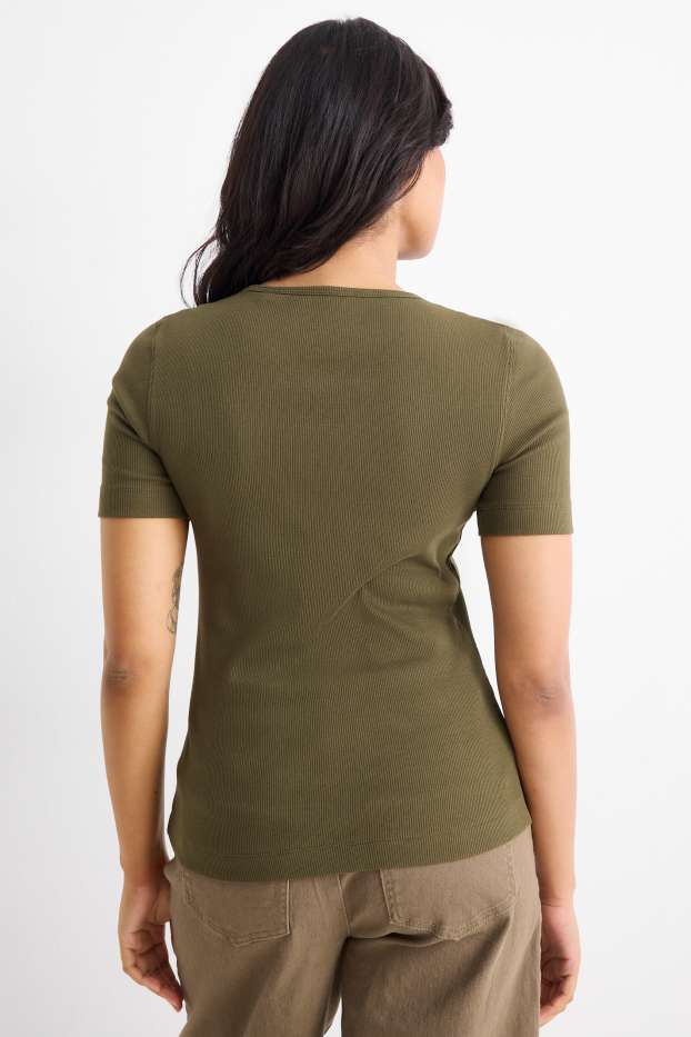 Donna - T-shirt - slim fit - a coste - kaki