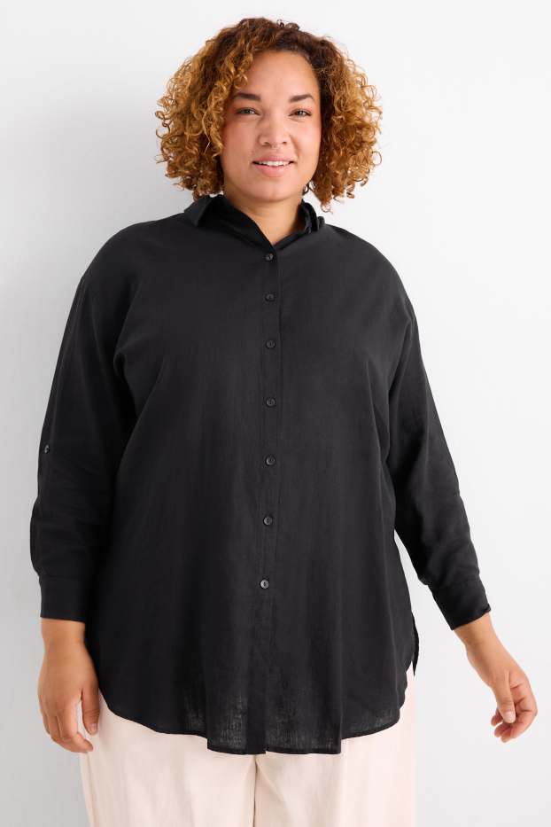 Women - Shirt blouse - linen blend - black