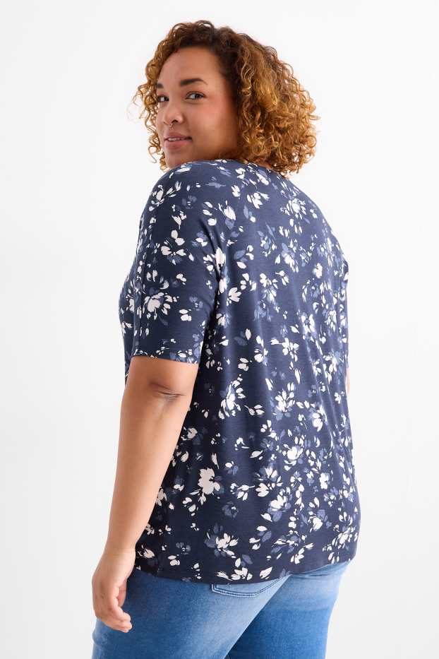 Damen - T-Shirt - geblümt - dunkelblau