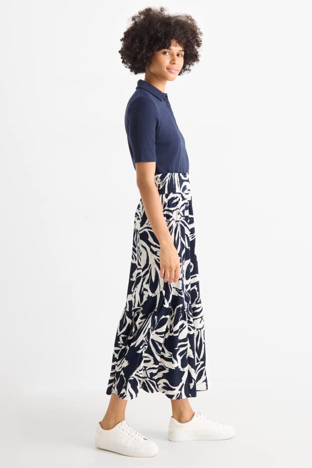 Femmes - Jupe - à fleurs - texturée - bleu / blanc