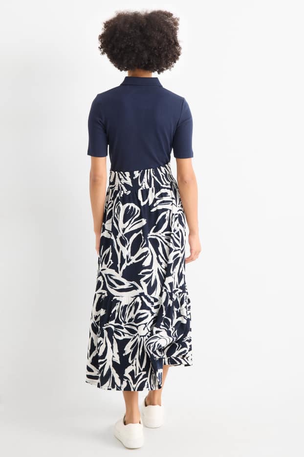 Femmes - Jupe - à fleurs - texturée - bleu / blanc