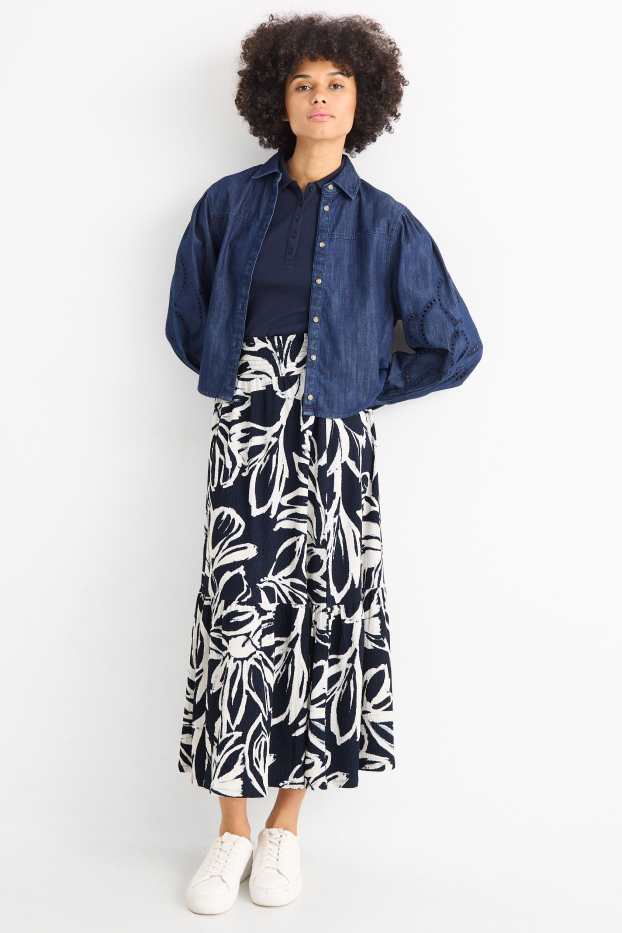 Femmes - Jupe - à fleurs - texturée - bleu / blanc