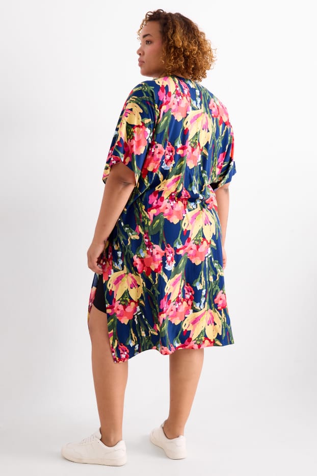 Mujer - Quimono - de flores - azul oscuro