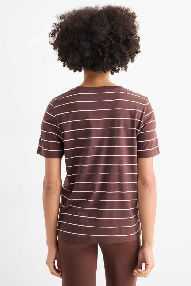 Donna - T-shirt - regular fit - a righe - marrone