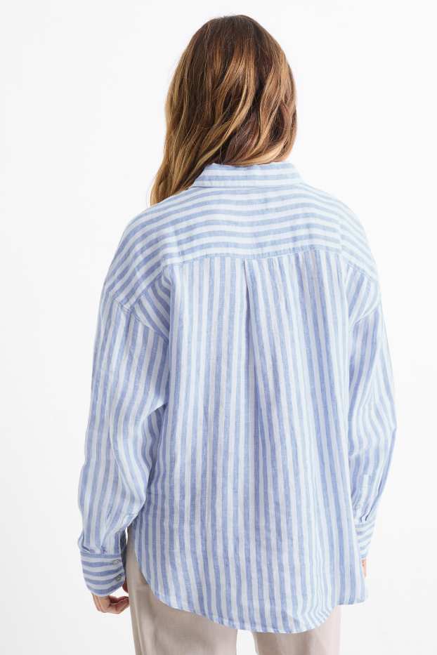 Femmes - Chemise-blouse en lin - à rayures - blanc / bleu clair