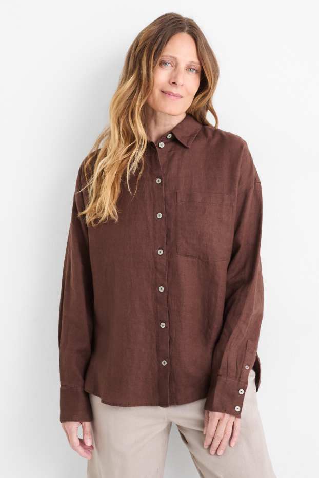 Femmes - Blouse-chemise en lin - marron foncé
