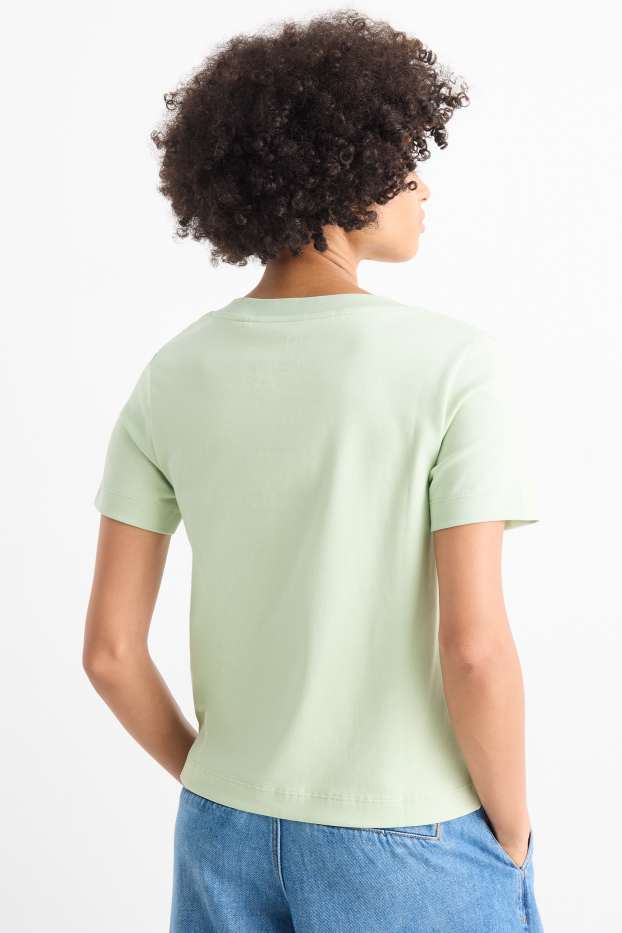 Dames - T-shirt met V-hals - slim fit - mintgroen