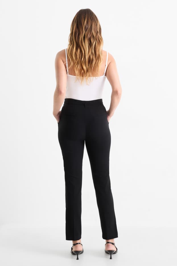 Dona - Pantalons de tela amb cinturó - high waist - slim fit - negre