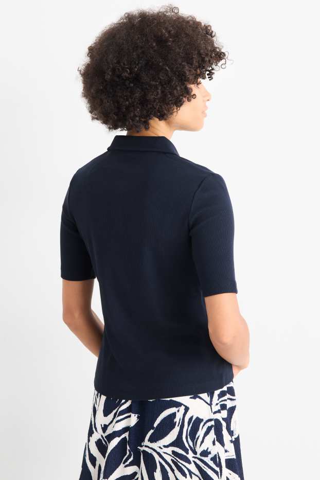 Damen - Poloshirt - Regular Fit - gerippt - dunkelblau