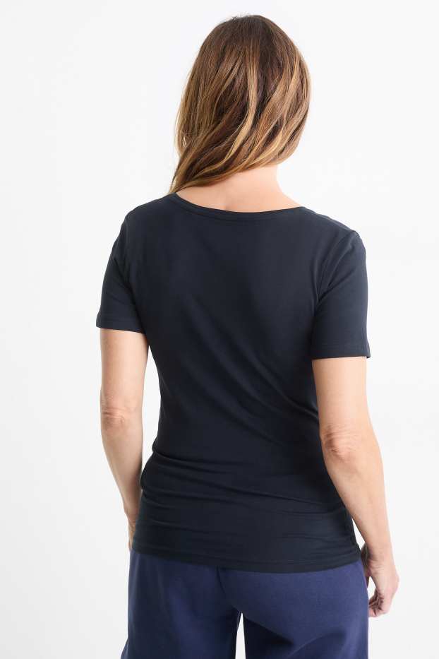 Women - V-neck T-shirt - slim fit - dark blue