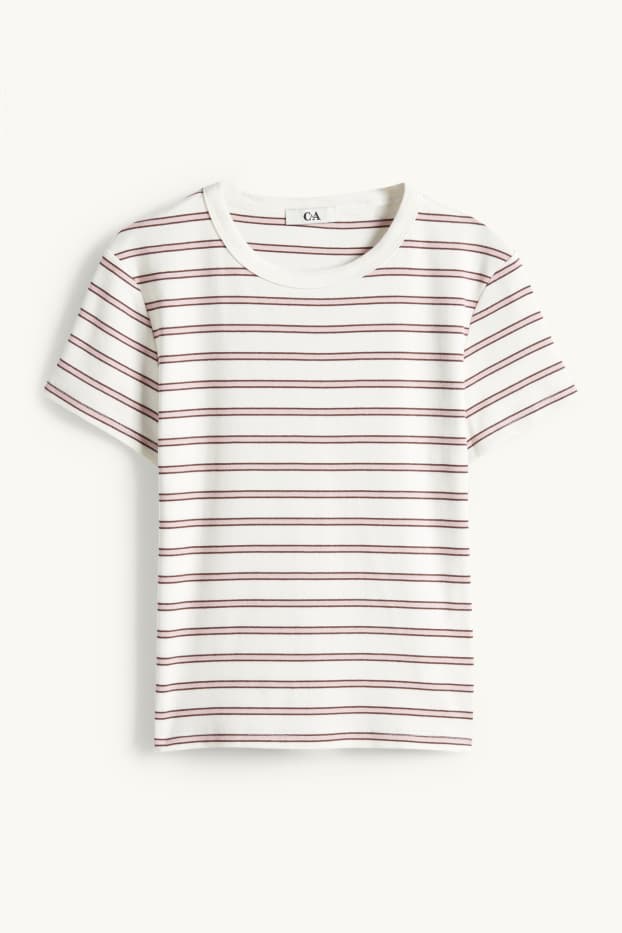 Damen - T-Shirt - Slim Fit - gestreift - weiss / rosa