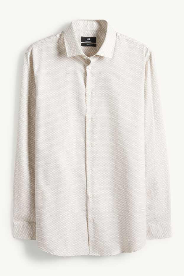 Herren - Businesshemd - Regular Fit - Kent - bügelleicht - gemustert - weiss / beige