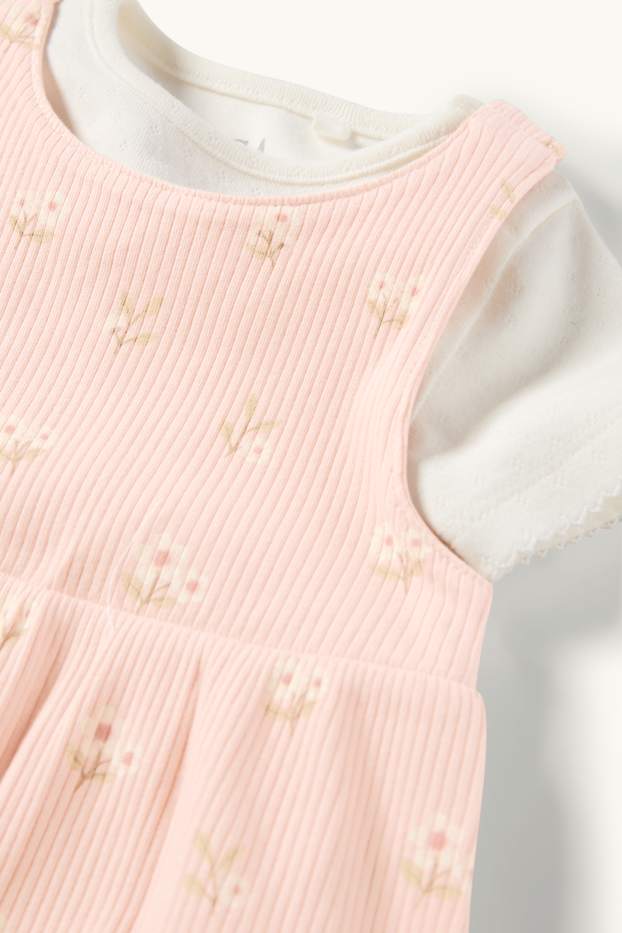 Baby Mädchen - Blümchen - Baby-Outfit - 3 teilig - weiss / rosa
