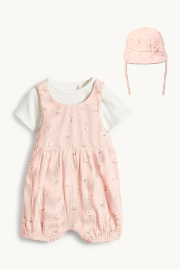Baby Mädchen - Blümchen - Baby-Outfit - 3 teilig - weiss / rosa