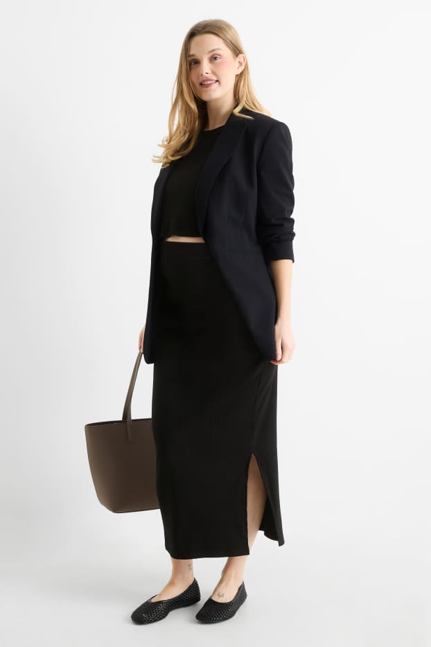 Women - Set - cropped long sleeve maternity top and skirt - ribbed - black