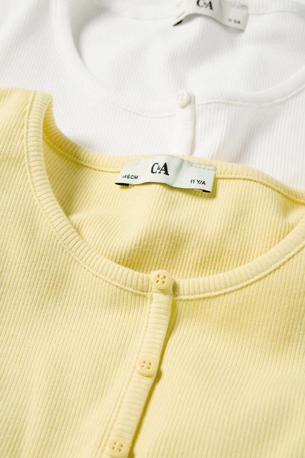 Kinderen: meisjes - Set van 2 - T-shirt - ribstof - wit / geel