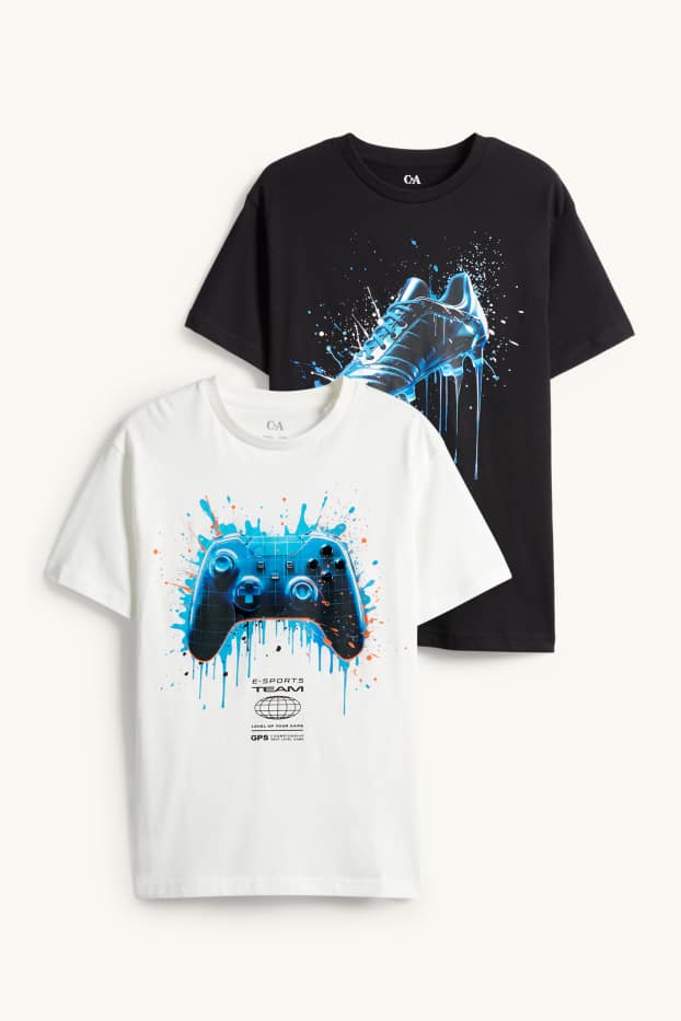 Kinder Jungen - Multipack 2er - Fußballschuh und Controller - Kurzarmshirt - weiss / schwarz