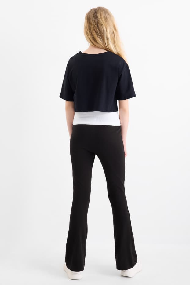 Enfants filles - Ensemble - T-shirt, débardeur et pantalon de jogging - 3 pièces - noir / blanc